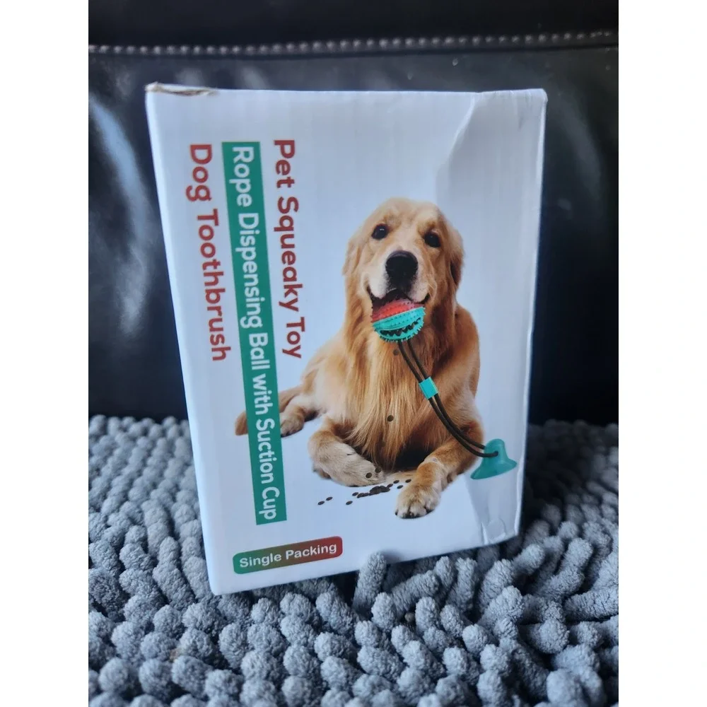 Dog Toothbrush Rope Dispensing Ball With Suctuon Cup‎ Squeaky Toy (Brand-NEW)